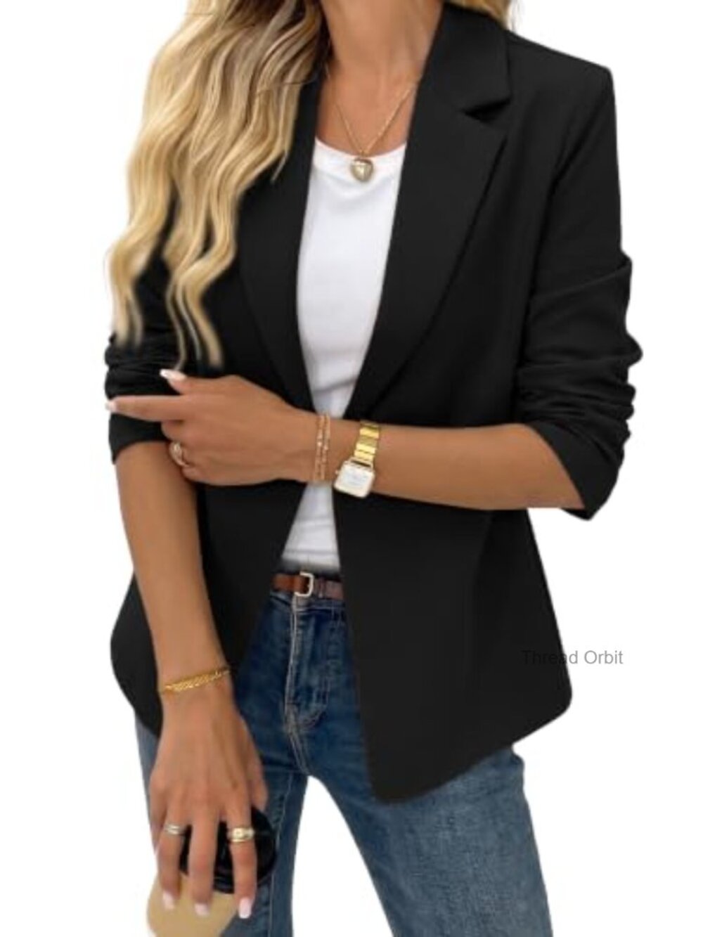 Women's Business Casual Knit Blazer Long Sleeve Work Suit Jacket
